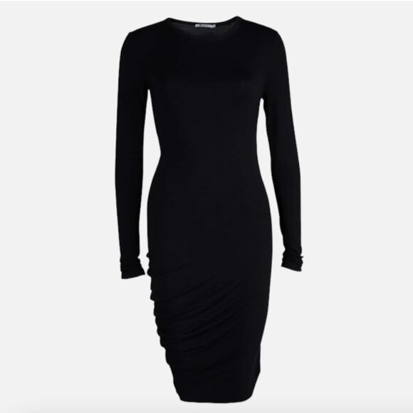 T by Alexander Wang - Long Sleeve Black Asymmetrical Midi Dress